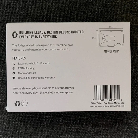 Ridge RFID Blocking Wallet w/Money Clip, Sea Glass, NIB, NWT - Picture 8 of 9